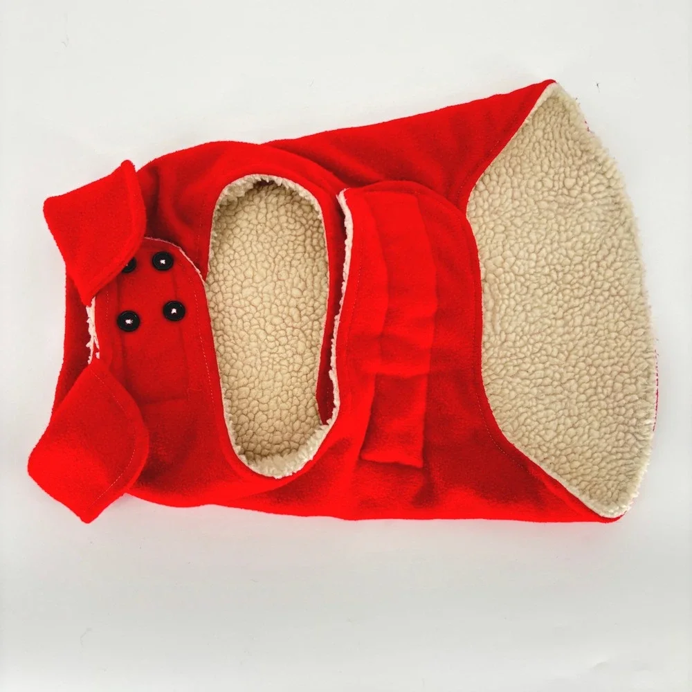 Red Fleece Dog Coat Sherpa Lined Winter Jacket Cozy Warm Pet Apparel